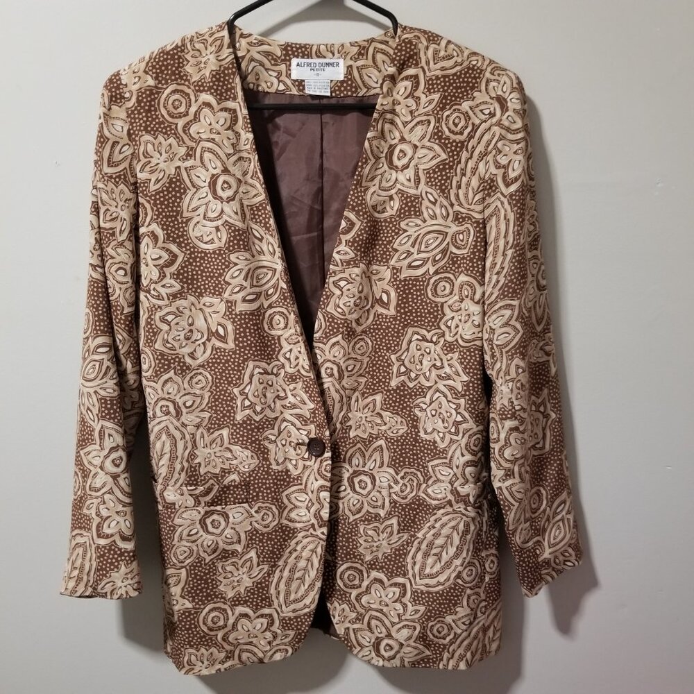 Alfred Dunner Women's 8P Blazer Jacket Tan Brown Lined One Button